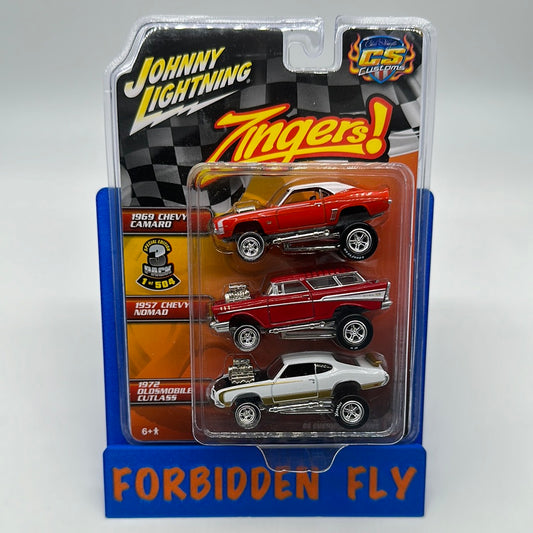 Johnny Lightning x CS (Chris Stangler) Customs Exclusive - Zingers Special Edition Naked Chase 3 Pack - 1969 Camaro, 1957 Chevy Nomad, 1972 Oldsmobile Cutlass