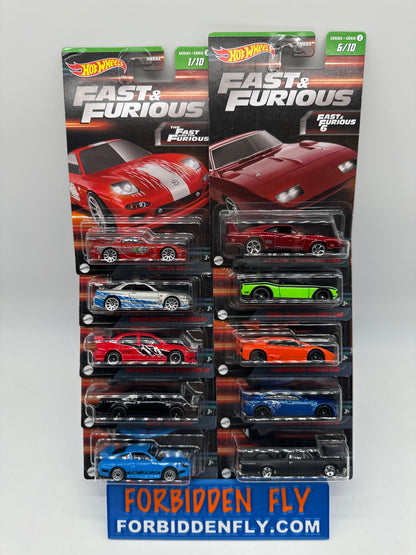 Hot Wheels Silver Series - Walmart Exclusive - 2023 Green Tab Fast & Furious Series 2 Complete Set of 10