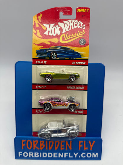 Hot Wheels Classics 3 Pack - Series 3 #’s 10, 11, 12 (Camaro, Rodger Dodger, ‘40 Ford)
