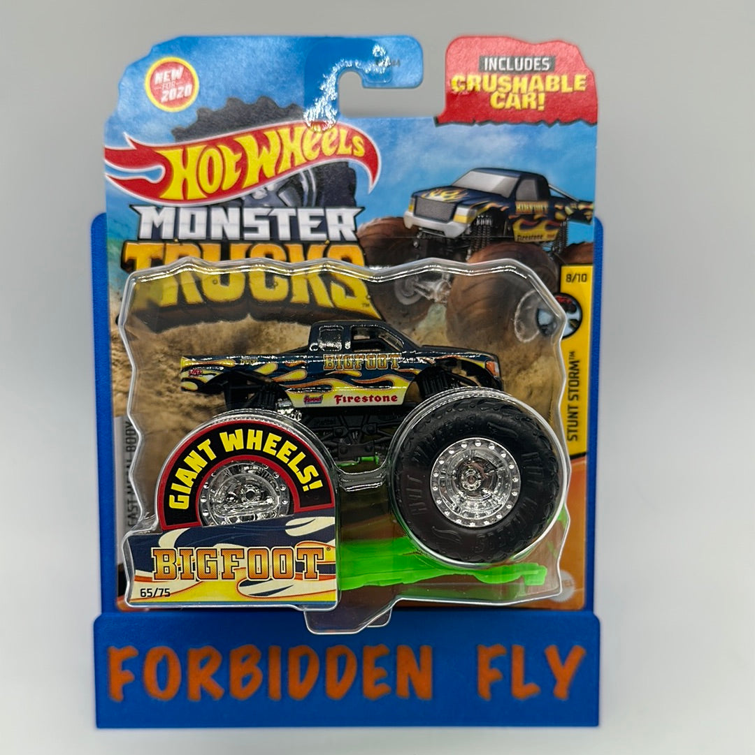 Hot Wheels Monster Trucks - 2020 Stunt Storm Series w/ Crushable Car #65/75 - Firestone Bigfoot