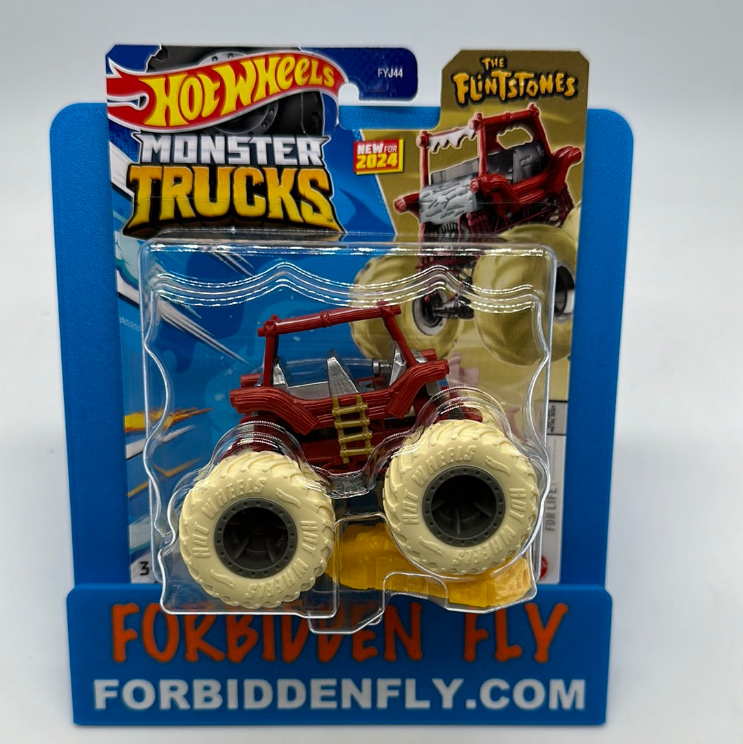 Hot Wheels Monster Trucks - w/ Connect and Crash Car - The Flintstones Flintmobile