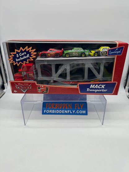 Disney Pixar Cars Movie - Supercharged - Mack Transporter Hauler with 3 Cars Set