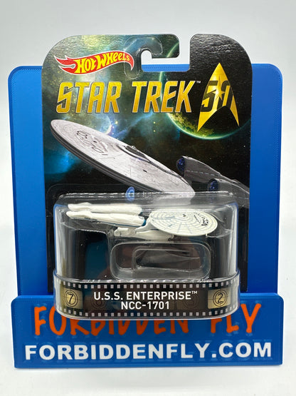 Hot Wheels 2016 Retro Entertainment Premium Single - Star Trek (50 Years Card) - U.S.S. Enterprise NCC-1701 (Movie Reel Packaging)
