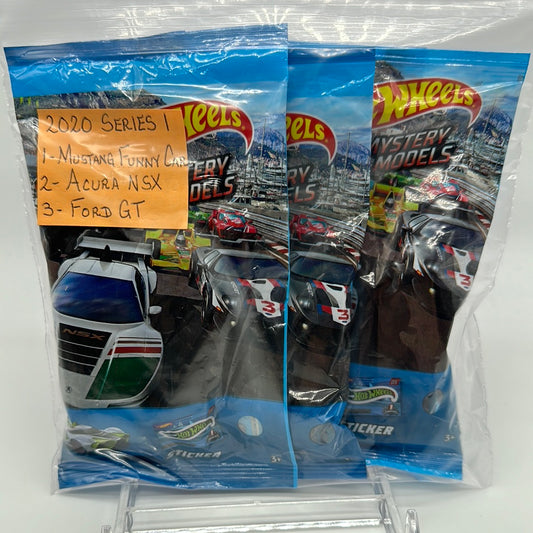 Hot Wheels 2020 Mystery Models Baggie - Series 1 Chase set of 3 (#1, #2, #3) - Mustang Funny Car, Acura NSX, Ford GT