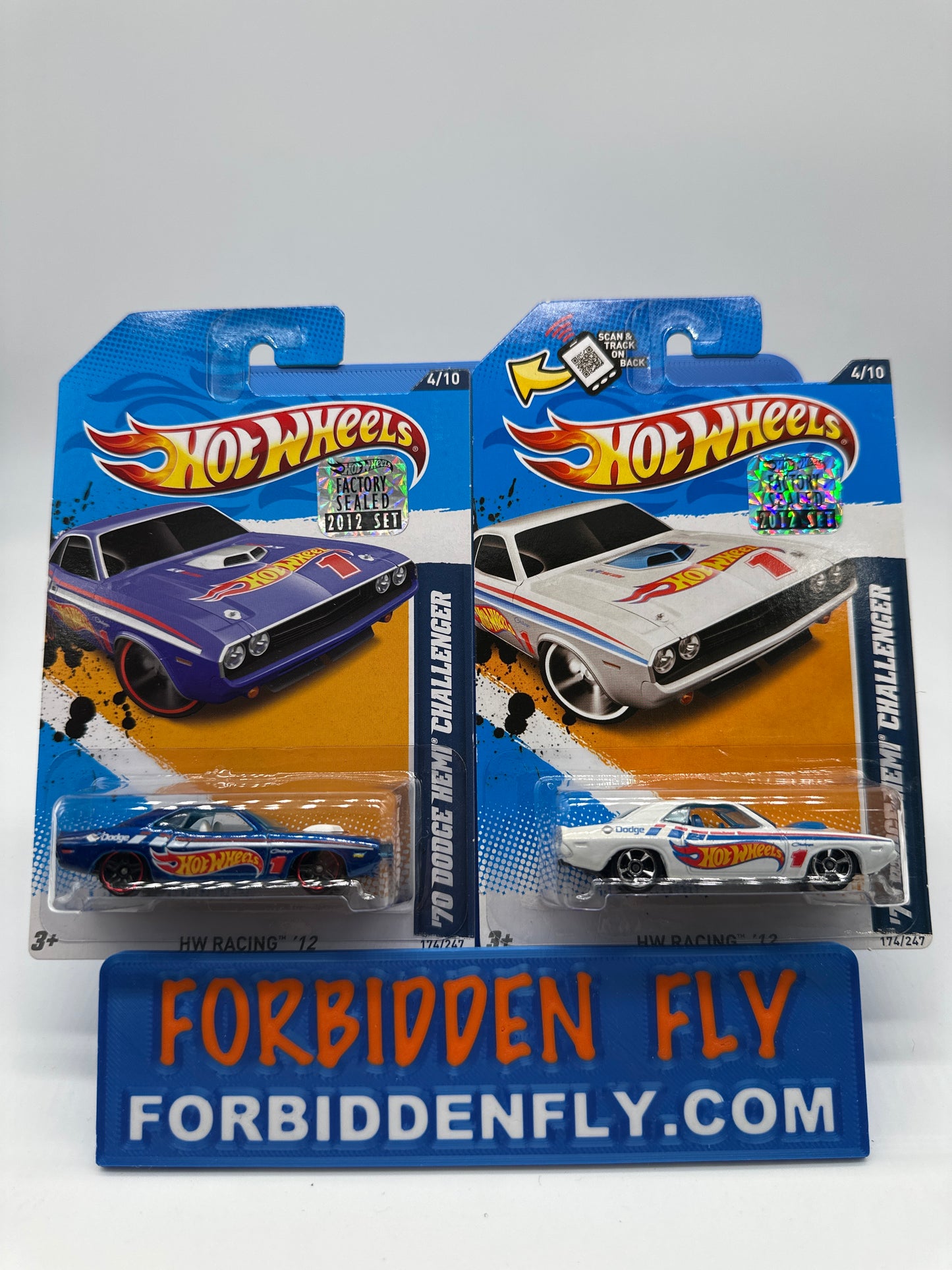 Hot Wheels 2012 Factory Sticker - ‘70 Dodge Hemi Challenger - Lot of 2 - Blue and White