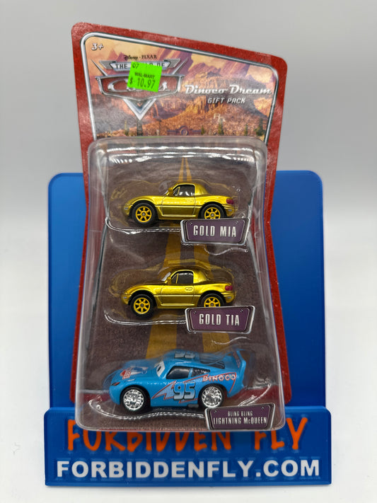 Disney Pixar Cars Movie - World of Cars Series - Dinoco Daydream Gift Pack (Gold Mia, Gold Tia, Bling Bling Lightning McQueen 3 Pack)