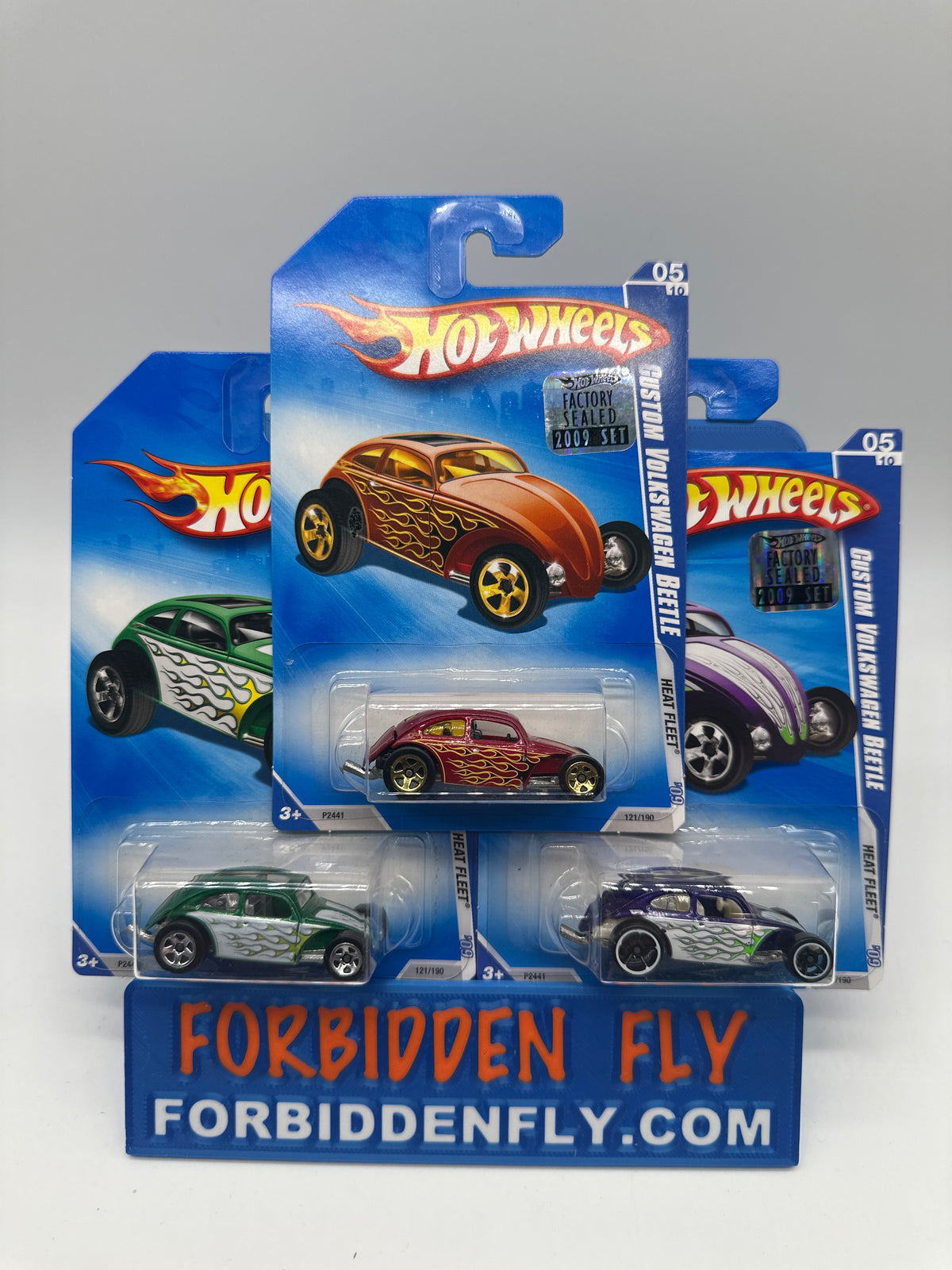 Hot Wheels Mainline - 2009 Factory Stickered - Heat Fleet Series - Custom Volkswagen Beetle - Lot Of 3