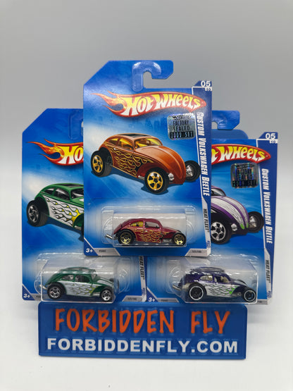 Hot Wheels Mainline - 2009 Factory Stickered - Heat Fleet Series - Custom Volkswagen Beetle - Lot Of 3