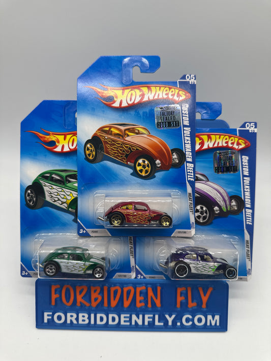 Hot Wheels Mainline - 2009 Factory Stickered - Heat Fleet Series - Custom Volkswagen Beetle - Lot Of 3