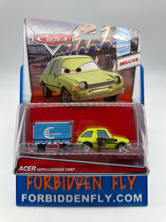 Disney Pixar Cars Movie - Airport Adventures Series Deluxe Size - Acer With Luggage Cart
