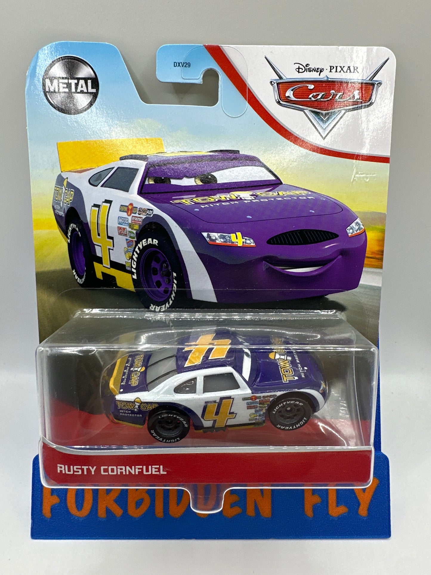 Disney Pixar Cars Movie - Metal Logo Card Release - Piston Cup Racer - Rusty Cornfuel (#4 Tow Cap)