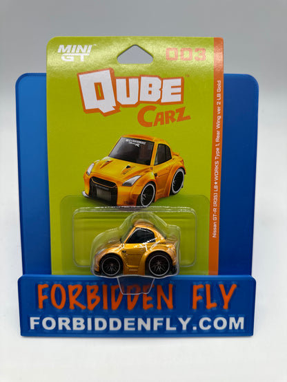 Mini GT Qube Carz - #003 Nissan GT-R (R35) LB Works Type 1 Rear Wing Version 2 LB Gold