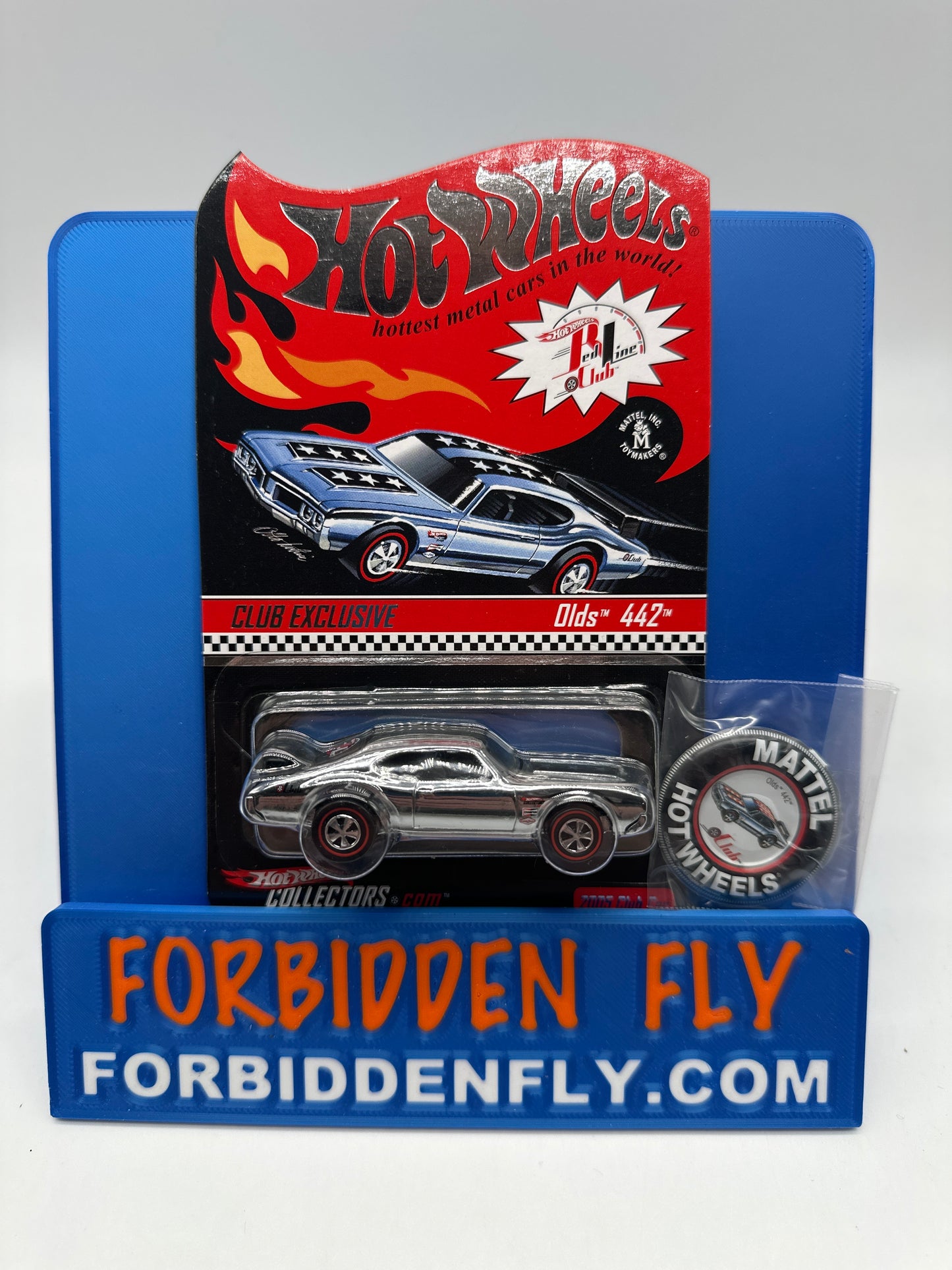 Hot Wheels RLC Red Line Club - 2005 Club Car Release - Olds 442 - Chrome & Black Stripe (w/ Pin)