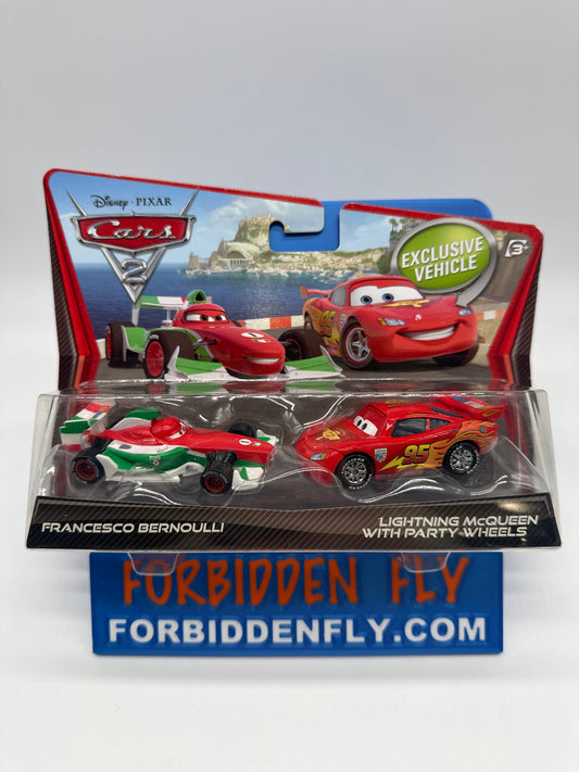 Disney Pixar Cars Movie - Cars 2 Two Pack - Francesco Bernoulli & Lightning McQueen with Party Wheels