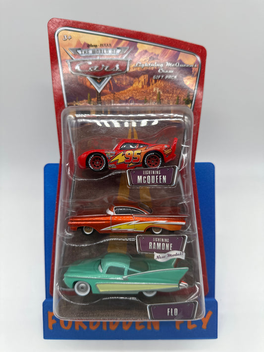 Disney Pixar Cars Movie - World of Cars Series - Lightning McQueen’s Crew Gift Pack (Lightning McQueen, Lightning Ramone, Flo 3 Pack)