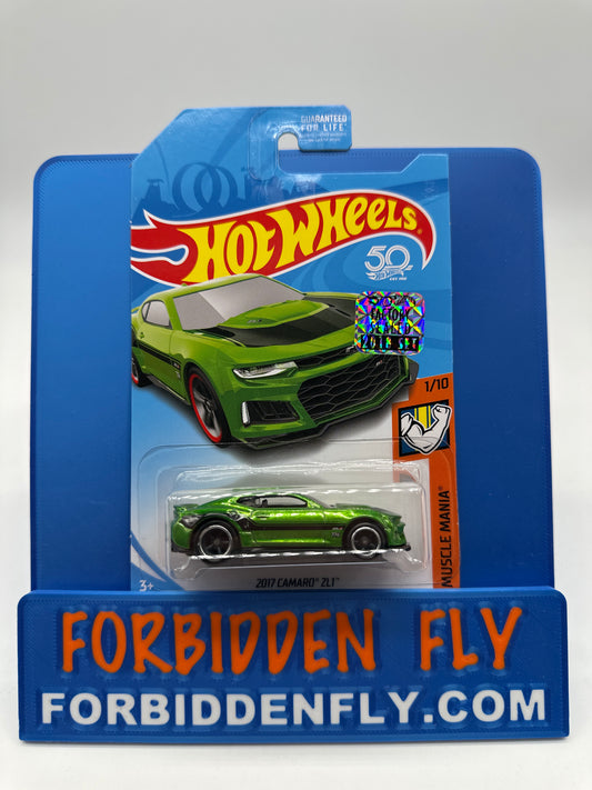 Hot Wheels Super Treasure Hunt - Factory Sticker 2018 H Case - 2017 Camaro ZL1 - Red Ring Wheel Variant Card