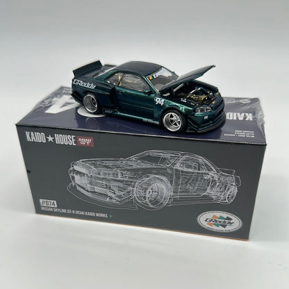 Kaido House (x MiniGT) - Regular Release #074 - Green Nissan Skyline GT-R (R34) Kaido Works