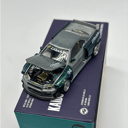 Kaido House (x MiniGT) - Chase #074 - Green Nissan Skyline GT-R (R34) Kaido Works