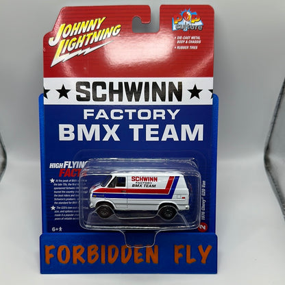 Johnny Lightning - Pop Culture - 2023 Release 1 - Version A - Schwinn Factory BMX Team - 1976 Chevy G20 Van - White