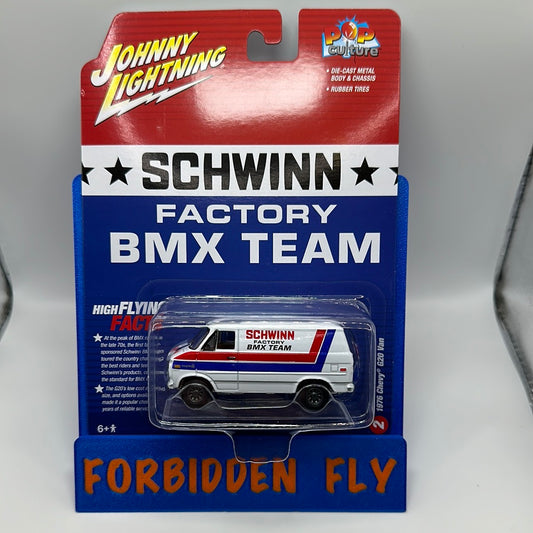 Johnny Lightning - Pop Culture - 2023 Release 1 - Version A - Schwinn Factory BMX Team - 1976 Chevy G20 Van - White