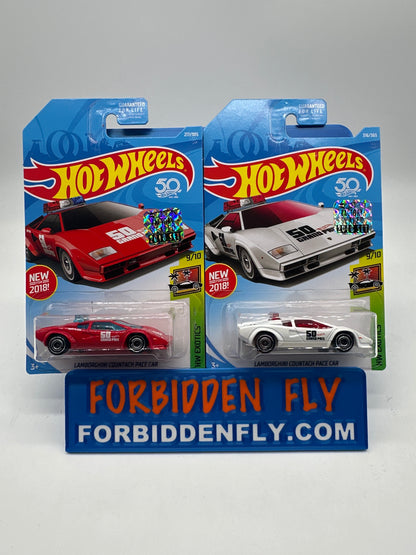 Hot Wheels Mainline - Factory Stickered 2018 - Lamborghini Countach Pace Car - Lot Of 2