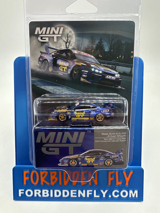 Mini GT Regular Release #1185 - Nissan Silvia (S15) #555 LB Super Silhouette - Team Mini GT Liberty Walk 2025 Formula Drift Halloween Special