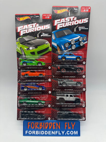 Hot Wheels Silver Series - Walmart Exclusive - 2023 Red Tab (Red Alternate Card) Fast & Furious Series 1 Complete Set of 10