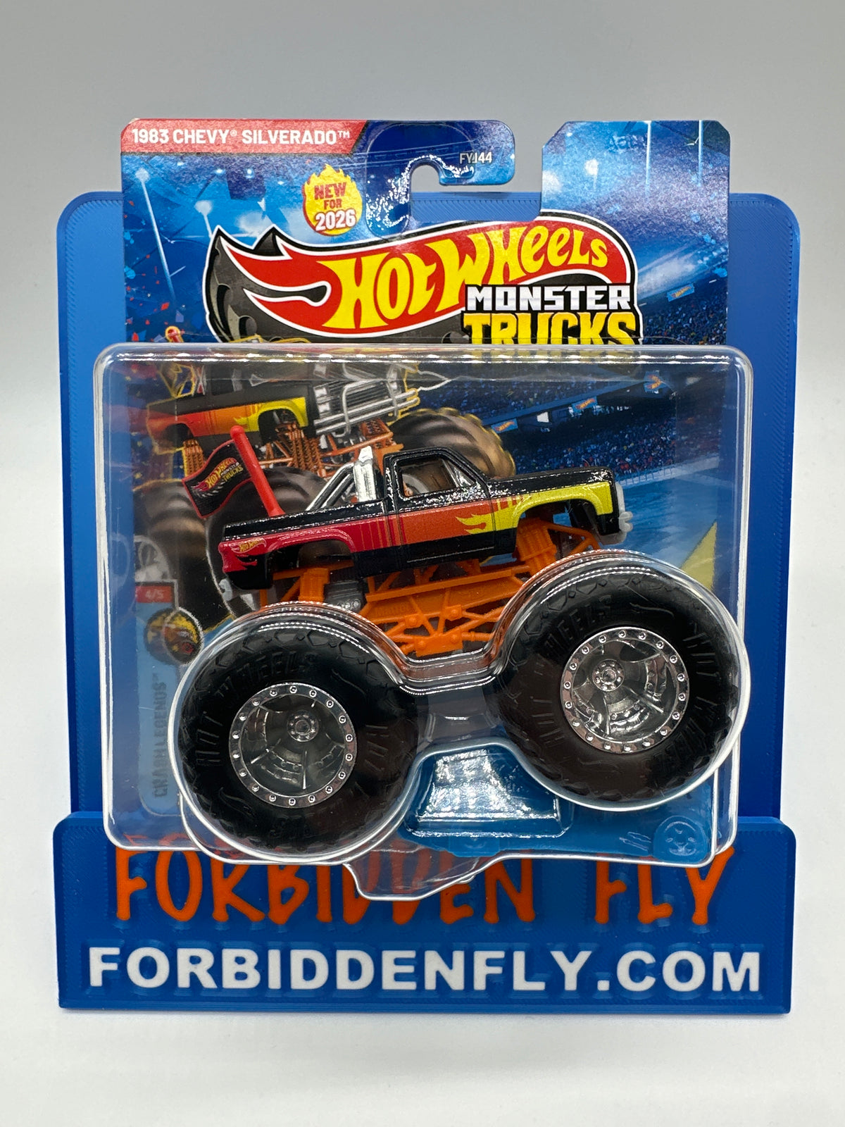 Hot Wheels Monster Trucks - 2026 Series Crash Legends #4/5 - Black & Red 1983 Chevy Silverado (w/ Crushed Car)