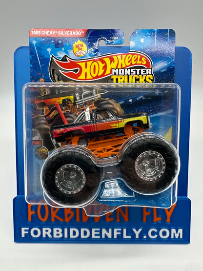 Hot Wheels Monster Trucks - 2026 Series Crash Legends #4/5 - Black & Red 1983 Chevy Silverado (w/ Crushed Car)