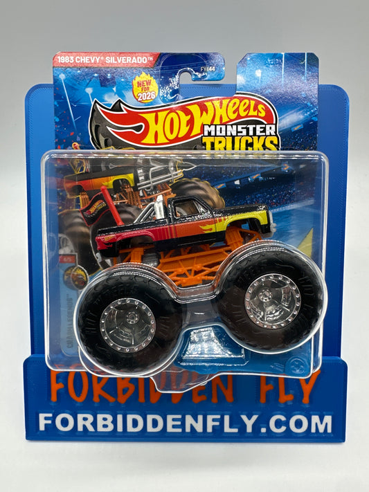 Hot Wheels Monster Trucks - 2026 Series Crash Legends #4/5 - Black & Red 1983 Chevy Silverado (w/ Crushed Car)