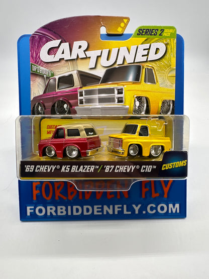 CarTuned - Series 2 Double Pack (Multipack) Regular Retail Release - Dip’d & Drip’d - Red ‘69 Chevy K5 Blazer & Yellow ‘87 Chevy C10