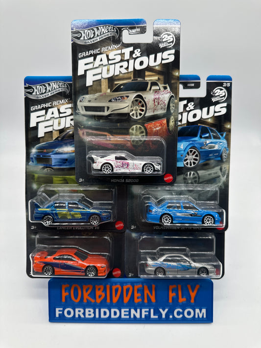 Hot Wheels 2025 Silver Series - Wal Mart Exclusive - Fast & Furious Graphic Remix Series - Complete Set Of 5