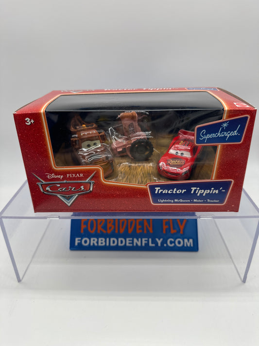 Disney Pixar Cars Movie - Supercharged Series Multipack - Tractor Tippin’ Set (Lightning McQueen, Mater, Tractor 3 Pack)