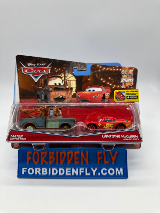 Disney Pixar Cars Movie - #95 Returns Series 2 Two 2 Pack - Mater with No Tires & Lightning McQueen with No Tires