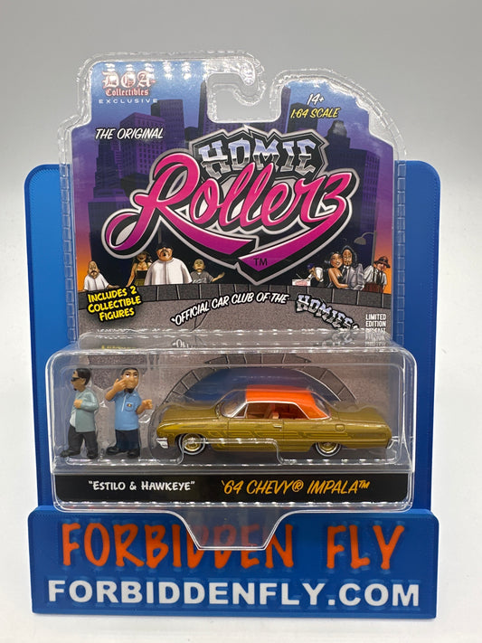 GreenLight & DGA Collectibles - 2025 Series 1 Homie Rollerz - ‘64 Chevy Impala With Estilo & Hawkeye Homies - Gold Chase