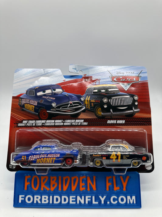 Disney Pixar Cars 2025 - (Two) 2 Pack - Dirt Track Fabulous Hudson Hornet & Clovis Rider