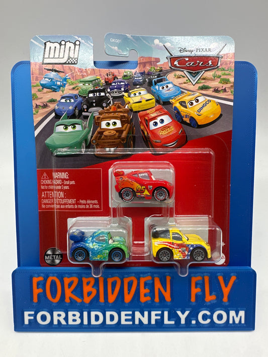 Disney Pixar Cars Movie - Metal Mini Racers 3 Pack - 2026 WGP Series - Jeff Gorvette, Carla Veloso, Lightning McQueen with Racing Wheels