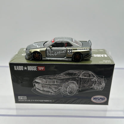 Kaido House (x MiniGT) - Raw Chase Release #103 - Green Nissan Nismo Skyline GT-R (R34) - Kaido Works V4