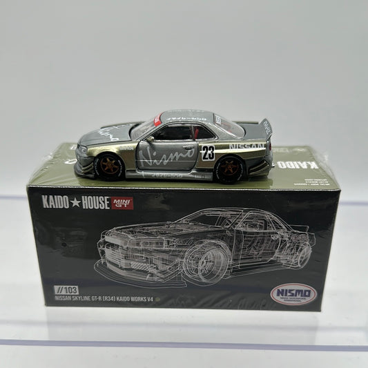 Kaido House (x MiniGT) - Raw Chase Release #103 - Green Nissan Nismo Skyline GT-R (R34) - Kaido Works V4