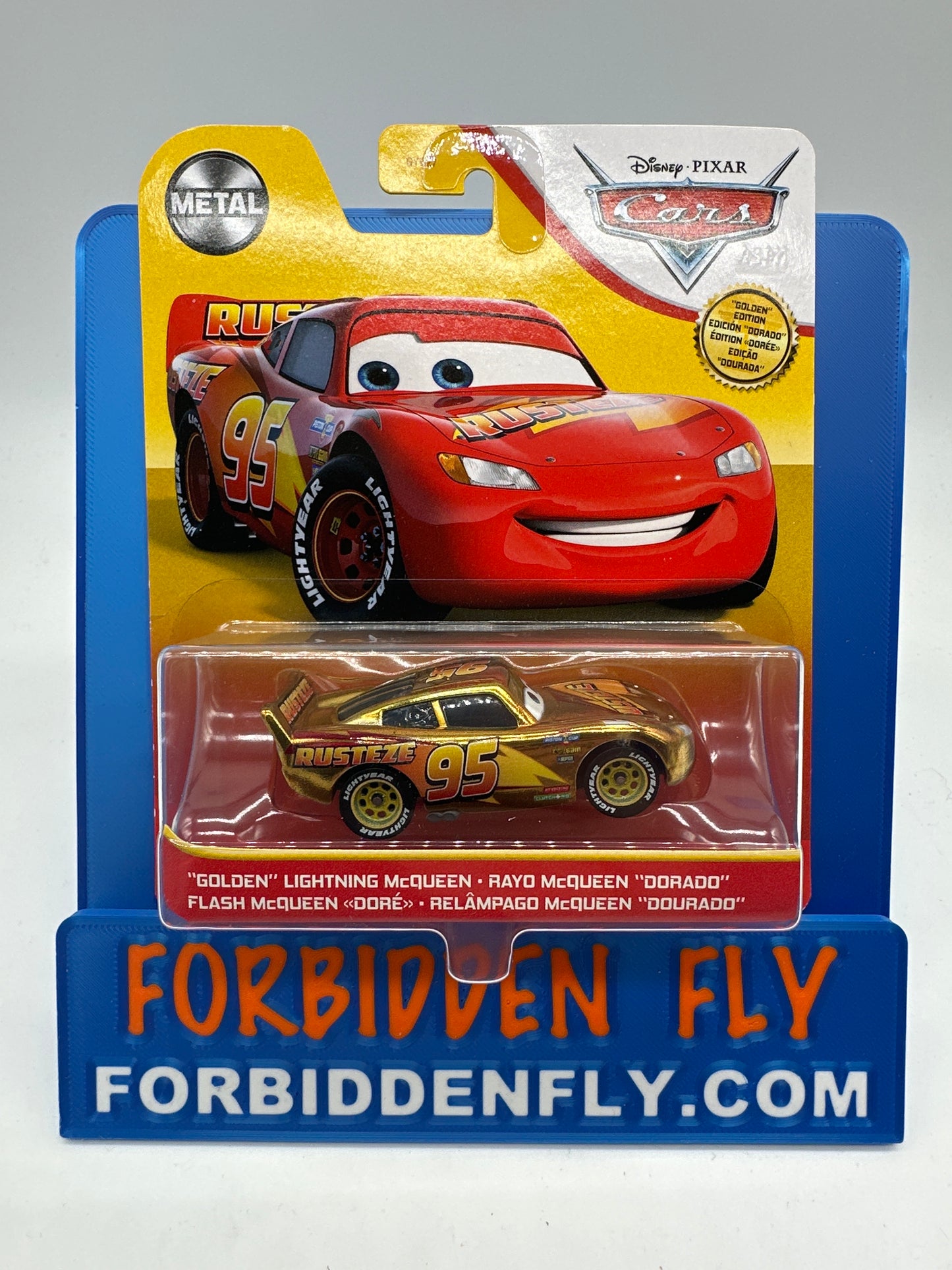 Disney Pixar Cars Movie - Metal Logo Card Golden Edition - Golden Lightning McQueen