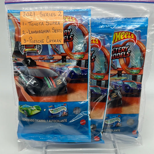 Hot Wheels 2021 Mystery Models Baggie - Series 2 Chase set of 3 (#1, #2, #3) - Toyota Supra, Lamborghini Sesto, Porsche Cayman