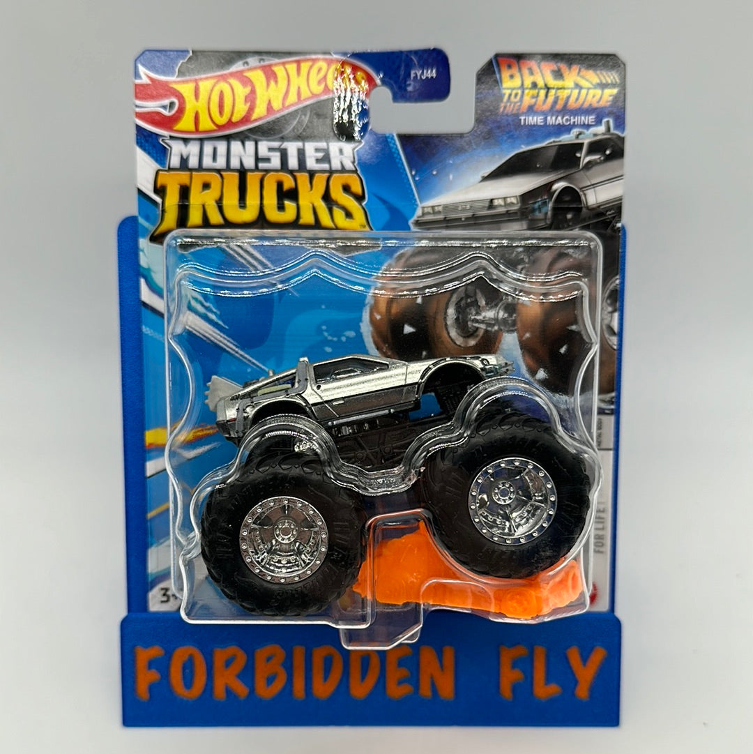 Hot Wheels Monster Trucks - w/ Connect and Crash Car - Back to the Future Delorean Time Machine