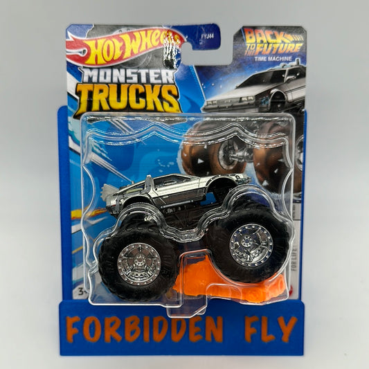 Hot Wheels Monster Trucks - w/ Connect and Crash Car - Back to the Future Delorean Time Machine
