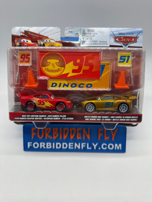Disney Pixar Cars Movie - Two Pack - Road Trip Lightning McQueen & Rusteze Dinoco Cruz Ramirez