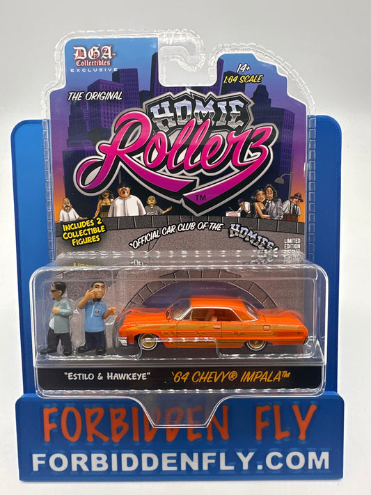 GreenLight & DGA Collectibles - 2025 Series 1 Homie Rollerz - ‘64 Chevy Impala With Estilo & Hawkeye Homies