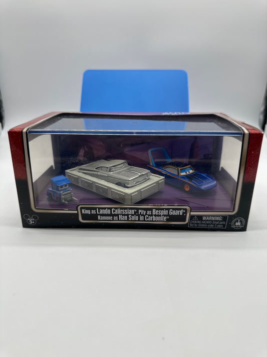 Disney Pixar Cars Movie - Disney Store Parks Exclusive Star Wars Series - King as Lando Calirssian, Pitty as Bespin Guard, and Ramone as Han Solo in Carbonite