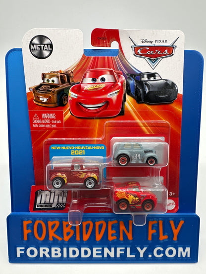 Disney Pixar Cars Movie - Metal Mini Racers 3 Pack - 2021 Release - Hot Rod Smokey, River Scott and McQueen