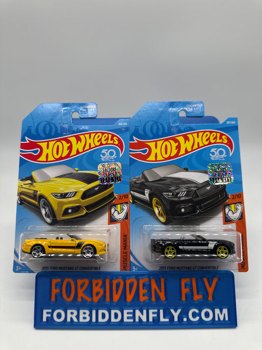 Hot Wheels Mainline - Factory Stickered 2018 - 2015 Ford Mustang GT Convertible - Lot Of 2