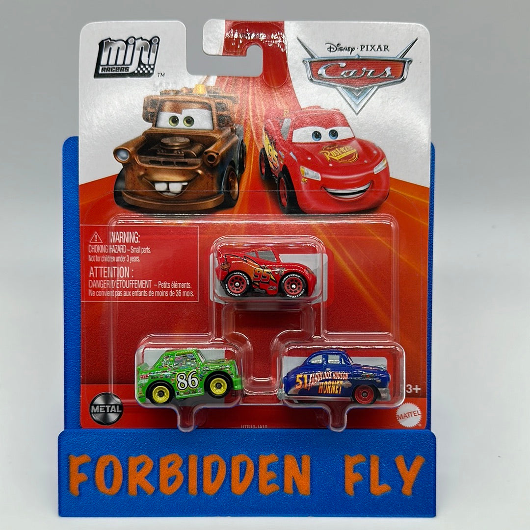 Disney Pixar Cars Movie - 2024 Metal Mini Racers 3 Pack - Chick Hicks, Lightning McQueen, Fabulous Hudson Hornet