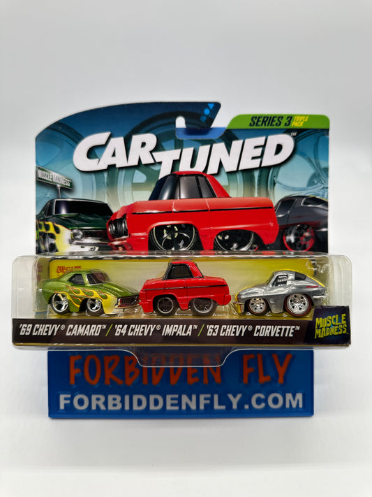 CarTuned - Hobby Exclusive Series 3 - Triple Pack (Multipack) Release Muscle Madness - ‘69 Chevy Camaro, ‘64 Chevy Impala & ‘63 Chevy Corvette